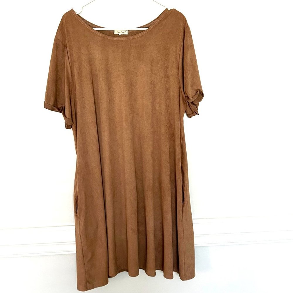 PAPER PLANES TWO POCKET DRESS PLUS SIZE 3X GOLD BROWN FAUX SUEDE SHORT SLEEVES